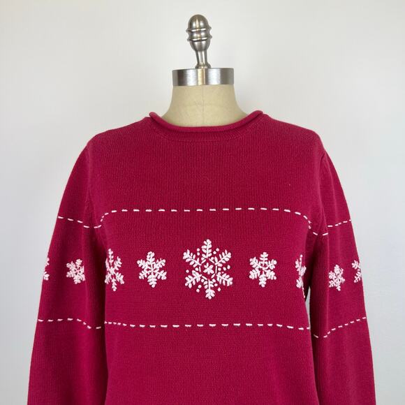 Vintage Sonoma Lifestyle Red Embroidered Snowflake Winter Pullover Sweater (M) - Picture 7 of 13